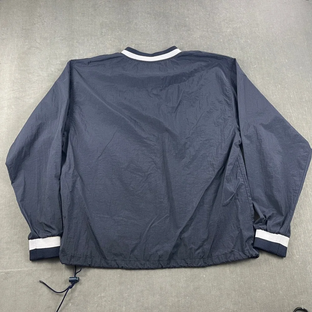 Vintage Champion Men Large Navy Blue Windbreaker Pullover V-Neck Kangaroo Pocket